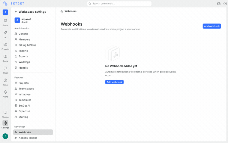 Creating a webhook