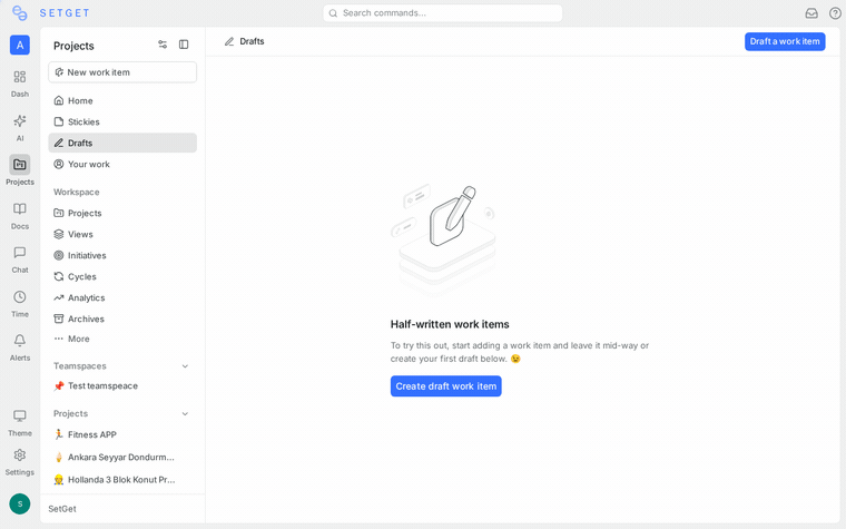 Access drafts from the sidebar