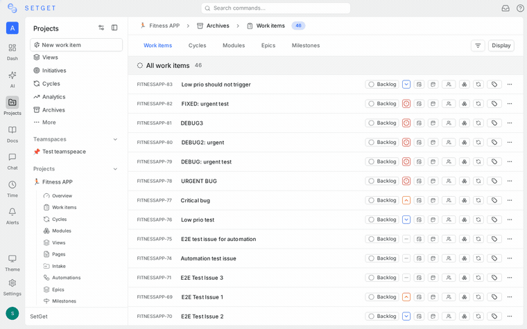 View archived work items